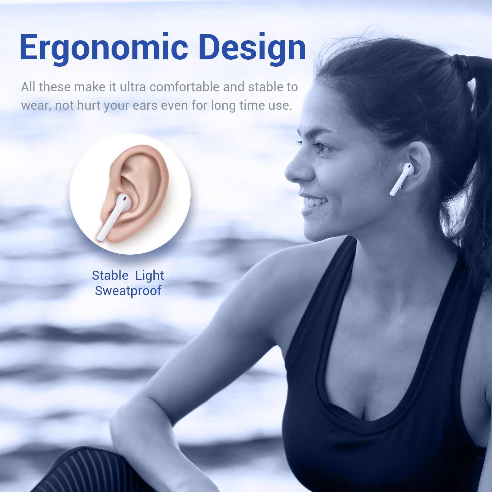 Wireless Earbuds HSPRO Bluetooth Earbuds Touch Control in Ear True Wireless Bluetooth Headphones 20 Hrs Playtime with Charging Case Hi Fi Stereo Earbuds with Built in Mic for Sports Work White Hspro