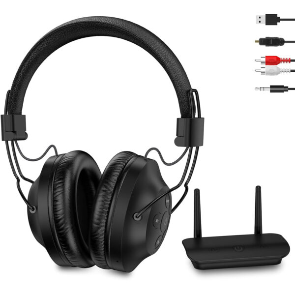 Hspro Wireless Headphones for TV Watching with Transmitter, 295FT Range with Digital Optical, AUX, RCA and USB Output, High Volume Control, 30Hrs Playtime, No Delay, Black 1 Pack