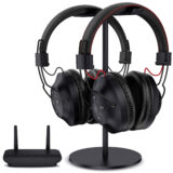 Hspro Dual Wireless Headphones for TV Watching Set of 2 with Transmitter & Headset Stand, 196ft Range with Optical, AUX, RCA and USB Output, High Volume Control, 30Hrs Playtime, No Delay, Duet Black