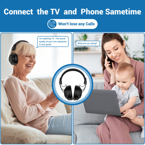 Hspro Dual Wireless Headphones for TV Watching Set of 2 with Transmitter & Headset Stand, 196ft Range with Optical, AUX, RCA and USB Output, High Volume Control, 30Hrs Playtime, No Delay, Duet Black - Image 5